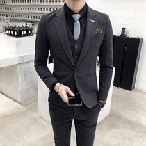 Dark grey suit mens version trendy wedding gown wedding gown casual senior sensation neo-groom suit suit man to be handsome