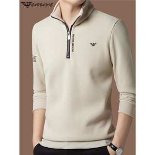 Authentic italian men's pure cotton long-sleeved t-shirt for autumn and winter new stand collar base polo shirt loose sweatshirt for men