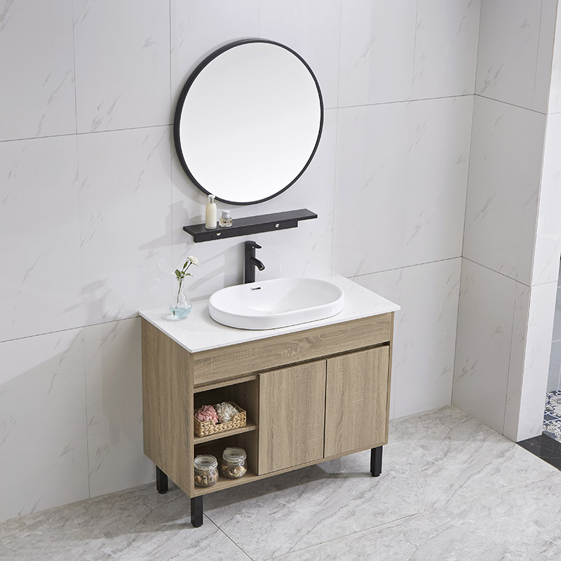 Light luxury bathroom cabinet powder room solid wood floor-to-ceiling wash combination Nordic small apartment wash basin marble basin