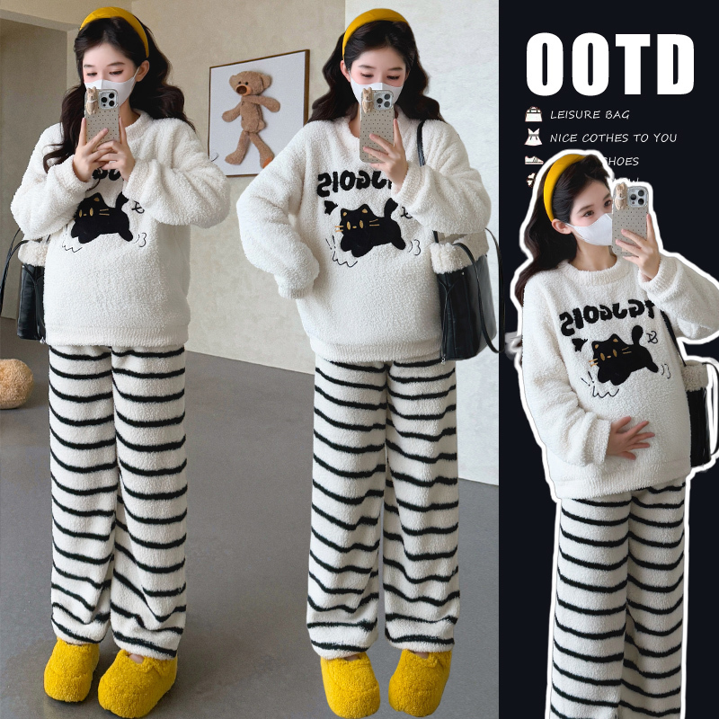 Maternity Wear Autumn Set 2026 New Trendy Mom Pregnancy Outfit Casual Coral Fleece Loungewear Two-Piece Set Autumn and Winter Maternity Wear Autumn Set 2026 New Trendy Mom Pregnancy Outfit Casual Coral Fleece Loungewear Two-Piece Set Autumn and Winter