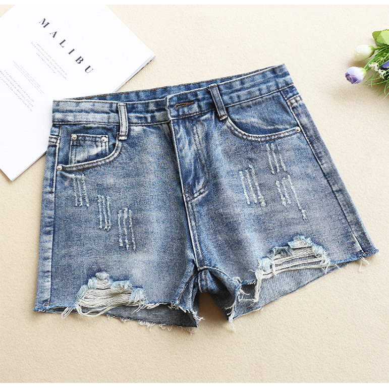 2025 Summer New Women's Denim Shorts Mid-High Waist Washed Distressed Versatile Slim Fit Straight Leg Hot Pants 2025 Summer New Women's Denim Shorts Mid-High Waist Washed Distressed Versatile Slim Fit Straight Leg Hot Pants