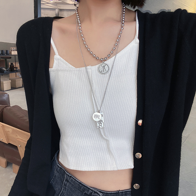 Double necklace female boomers Hip Hop Cool Long Version of European and American Pendant Chain Sub accessories Accessories Damp people Hanging Ornament