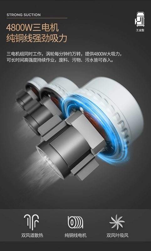 Máy hút bụi công nghiệp công suất lớn Jeno 4800W nhà xưởng lớn bụi mạnh thương mại ướt và khô - Máy hút bụi