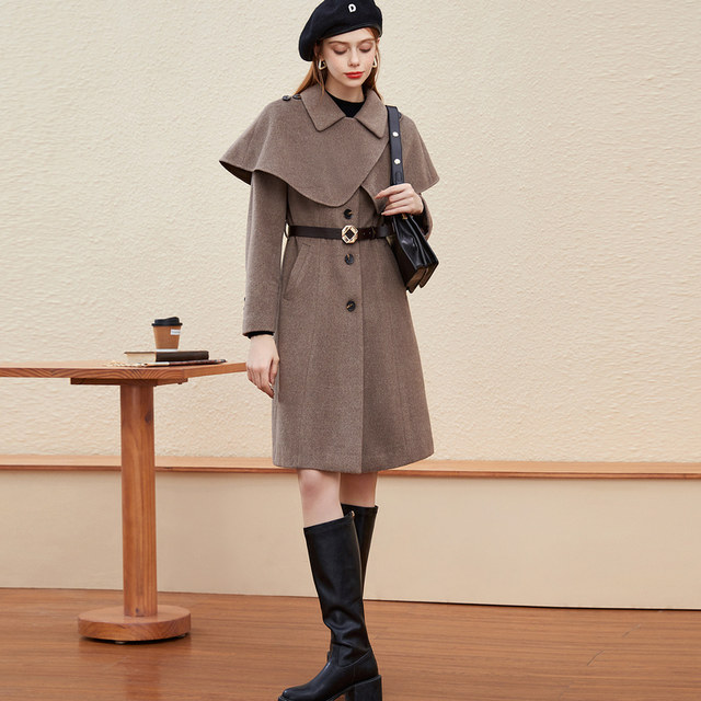 Cloak coat woolen coat female kbne2022 autumn and winter new mid-length Korean style gentle wind woolen top