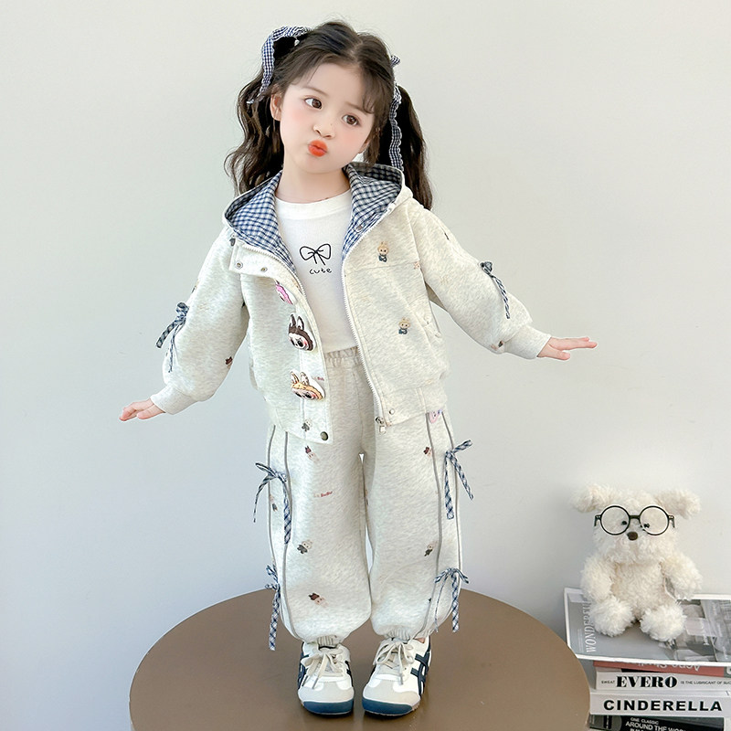 Корейский костюм-куртка с героями мультфильмов для девочек, коллекция 2025 года, весенне-осенняя детская рубашка на молнии с длинными рукавами, детский зимний костюм-двойка