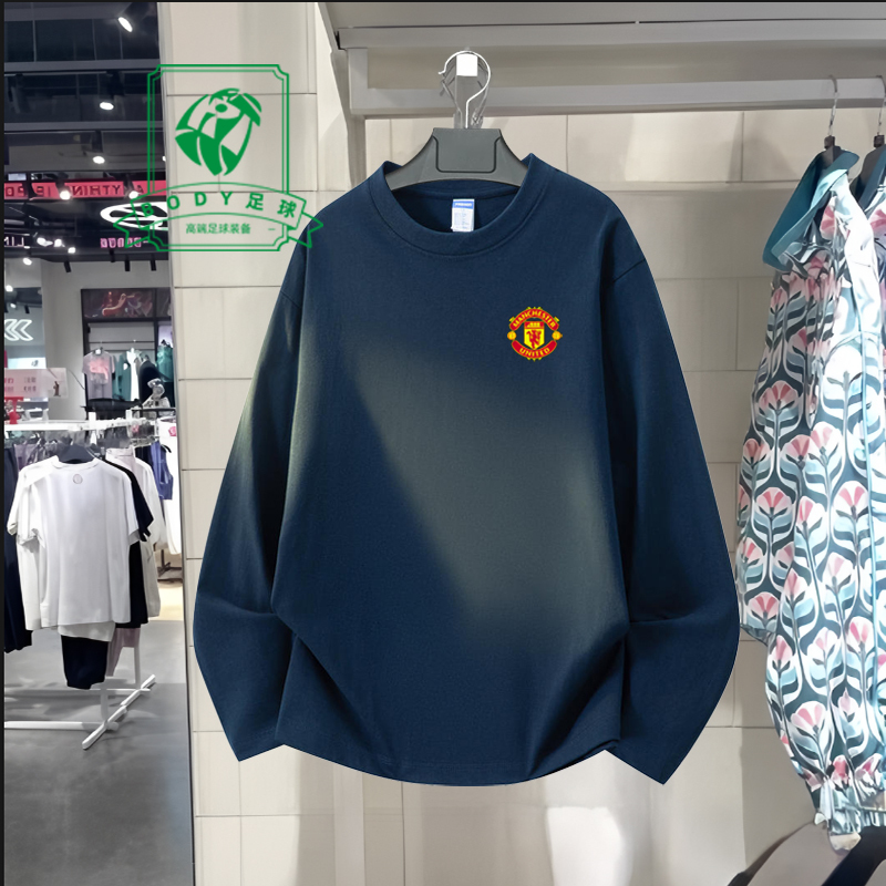 Manchester United Team Logo Long-Sleeved T-Shirt for Men and Women, Premier League Football Uniform, Fan Crew Neck Sweatshirt, Autum Sports Base Layer Top