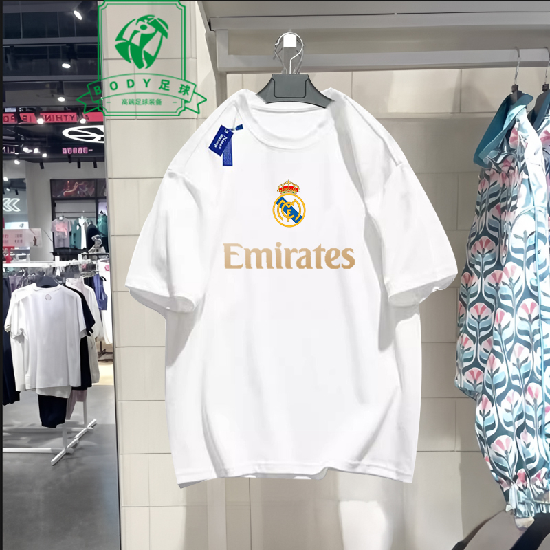 Real Madrid Short-Sleeved Football Uniform Men's Casual Loose Pullover Half-Sleeved Summer Pure Cotton T-Shirt Trendy