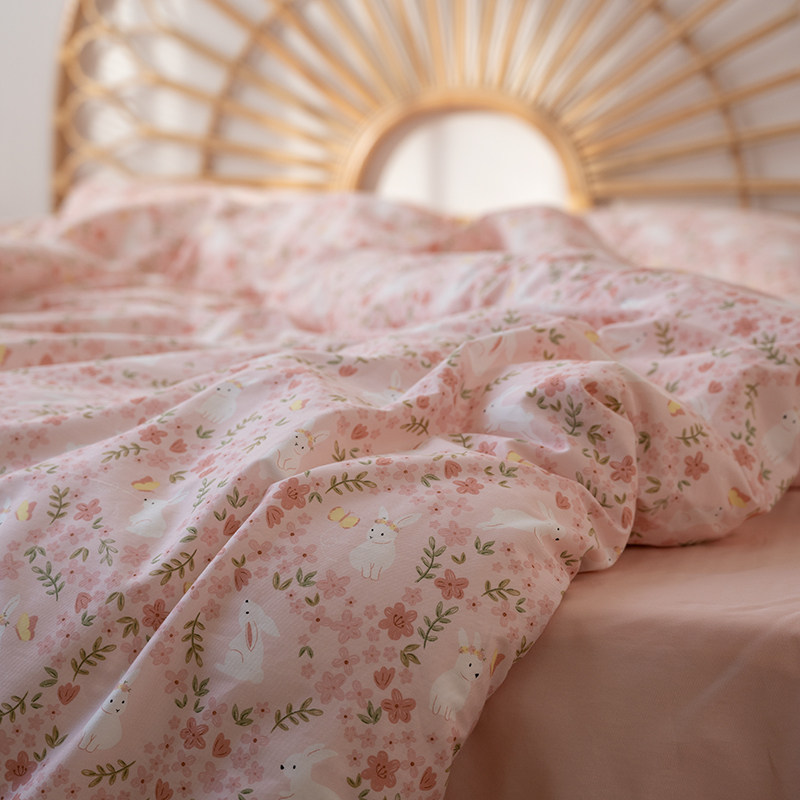 Pink Rabbit Pure Cotton Three-Four-Piece Set Cute Fresh Cotton Set Pastoral Flower Bedding