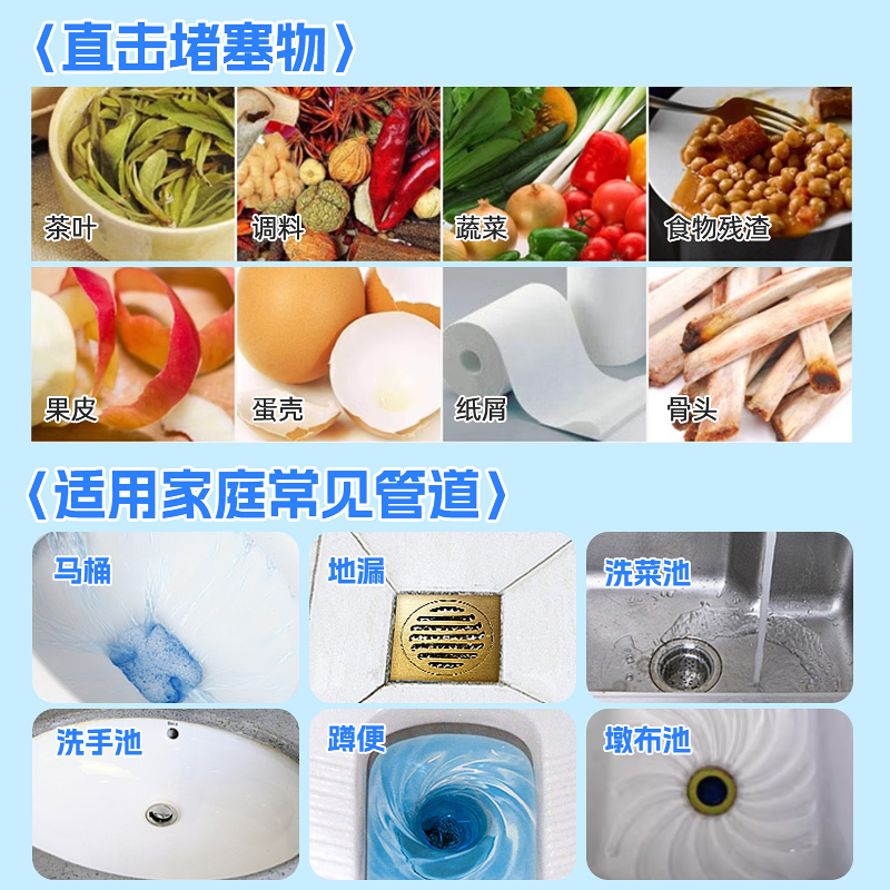 管道疏通剂：强力溶解神器，轻松解决厕所马桶、厨房下水道堵塞难题！