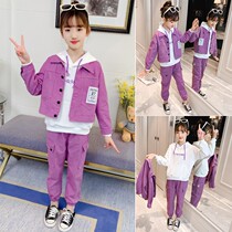 Girls Autumn Clothing Set 2021 new Korean Yanjiang Gas Network red childrens clothing three pieces