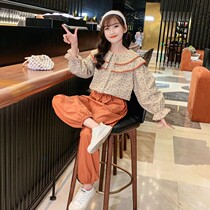 Girls suit autumn 2021 new childrens network red gas crushed flower shirt in the childhood spring and autumn fashion two pieces