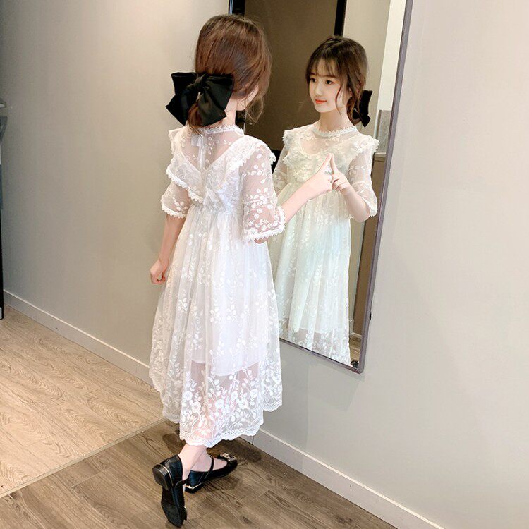 Girls dress summer dress 2022 new skirt girl long skirt big child children female Western style princess skirt summer 12 years old