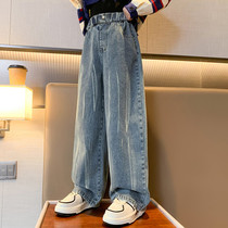 Girls jeans in spring and autumn wear 2023 new spring childhood straight casual pants in spring childrens broad legs