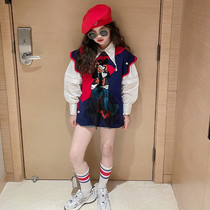 Girls suit spring dress 2023 new Han edition of large children knitted vest sweater childrens shirt two pieces