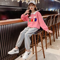 Girls Sports Kit 2022 New Childrens Gas Sweater Spring Clothing Girl Spring and Autumn Network Red Two Pieces