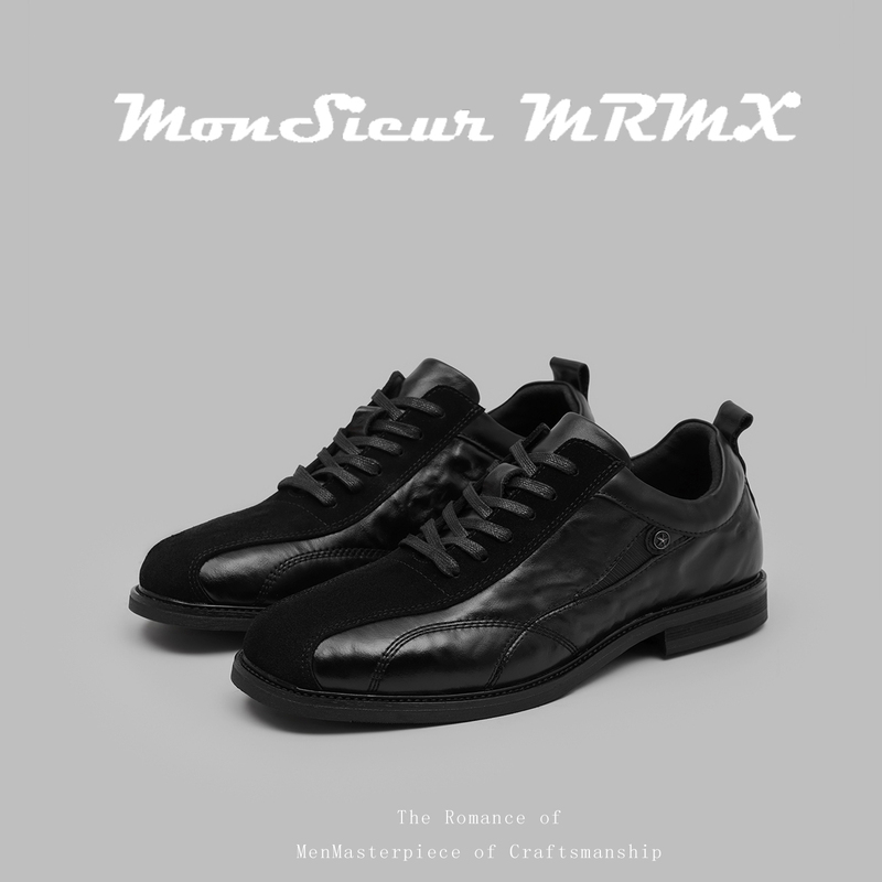 Monsieur Mrmx【Mohawk】Calfskin Leather Training Shoes Round Toe Thin Sole Training Casual Leather Shoes for Men