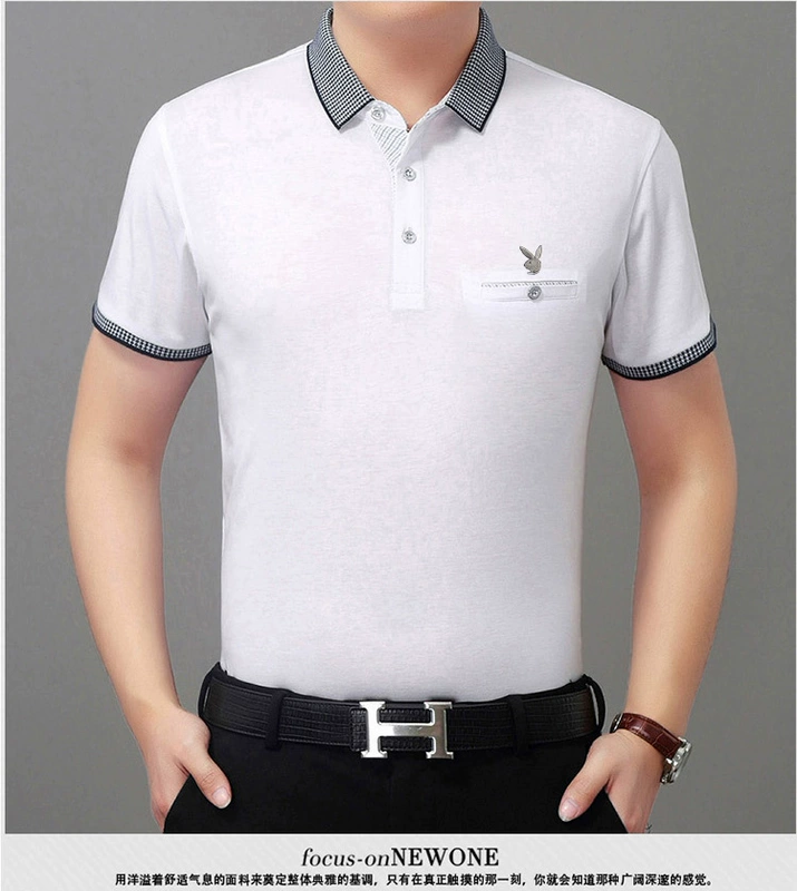 Playboy trung niên nam ngắn tay áo thun cotton cotton nam mùa hè ve áo lỏng lẻo nửa tay cha mùa hè - Áo phông ngắn áo thun nam cao cấp