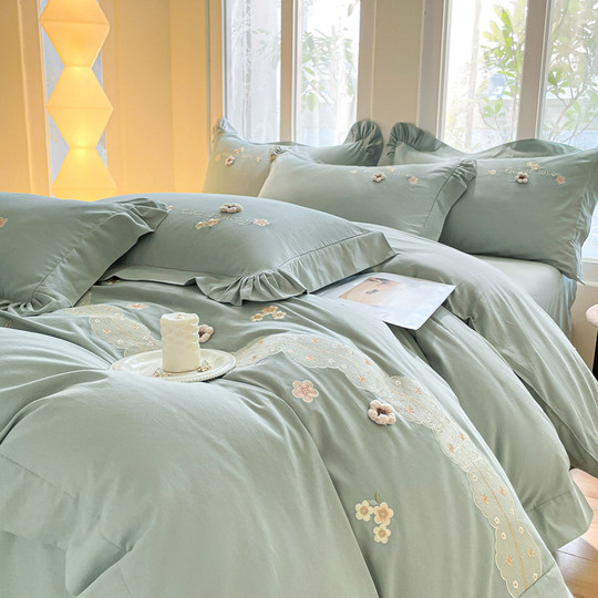 高端A类母婴级180支纯棉磨毛四件套刺绣全棉被套床笠床单床上用品