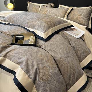 高端轻奢风A类母婴级纯棉四件套高级感印花全棉被套床笠床上用品