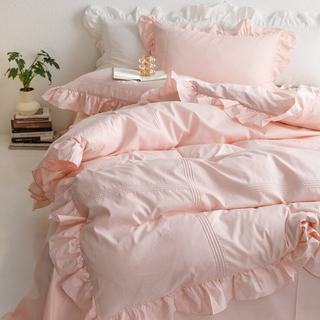 小清新120支纯棉四件套简约全棉花边被套公主风1.8床笠款床上用品