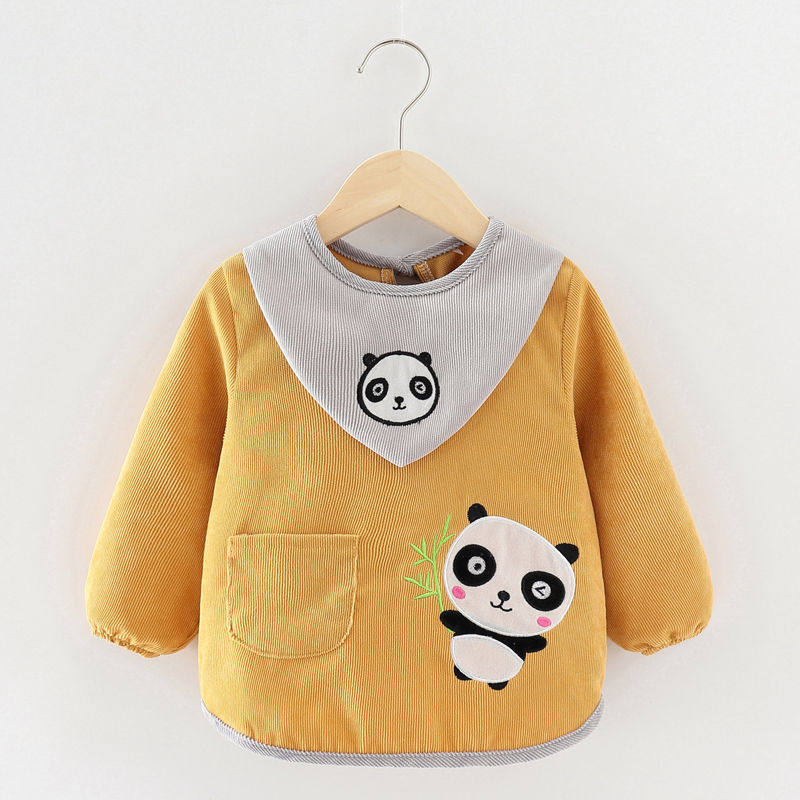 Children's bib corduroy autumn and winter button children's bib long-sleeved corduroy autumn and winter baby eat waterproof and anti-dirty