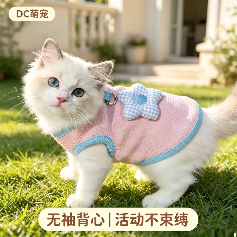 Anti-Shedding Kitten Clothes, Leash-Compatible Dog Clothes, Ragdoll and Golden Retriever Cat Vests, Spring, Summer, and Autumn Clothing