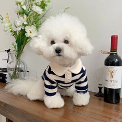Spring Striped Polo Shirt Thin Style Teddy Bichon Schnauzer Small Puppy Cat Pet Clothes