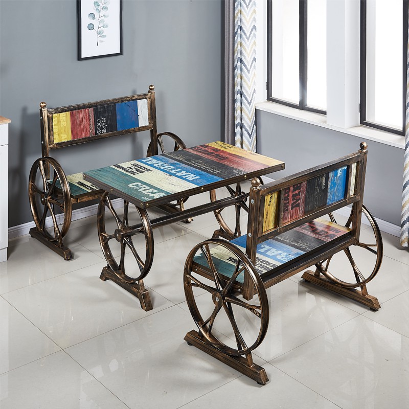 Customized Iron Art Industrial Wind Theme Western Restaurant Sake Bar BBQ Milk Tea Hot Pot Shop Card Seat Sofa Table and Chair Combination
