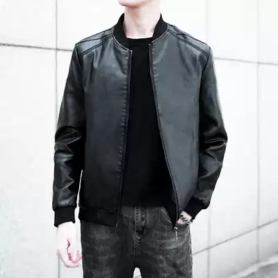 Autumn and winter leather jacket men's trend Slim Plus velvet thickening large size men's leather jacket motorcycle riding top