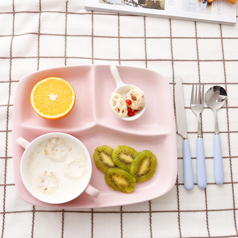 Adult Large 5 Pack (Pink)Separate meals Dinner plate Grid ceramics plate breakfast Eat for one Tableware set Japanese  separate Tray meal plate dinner