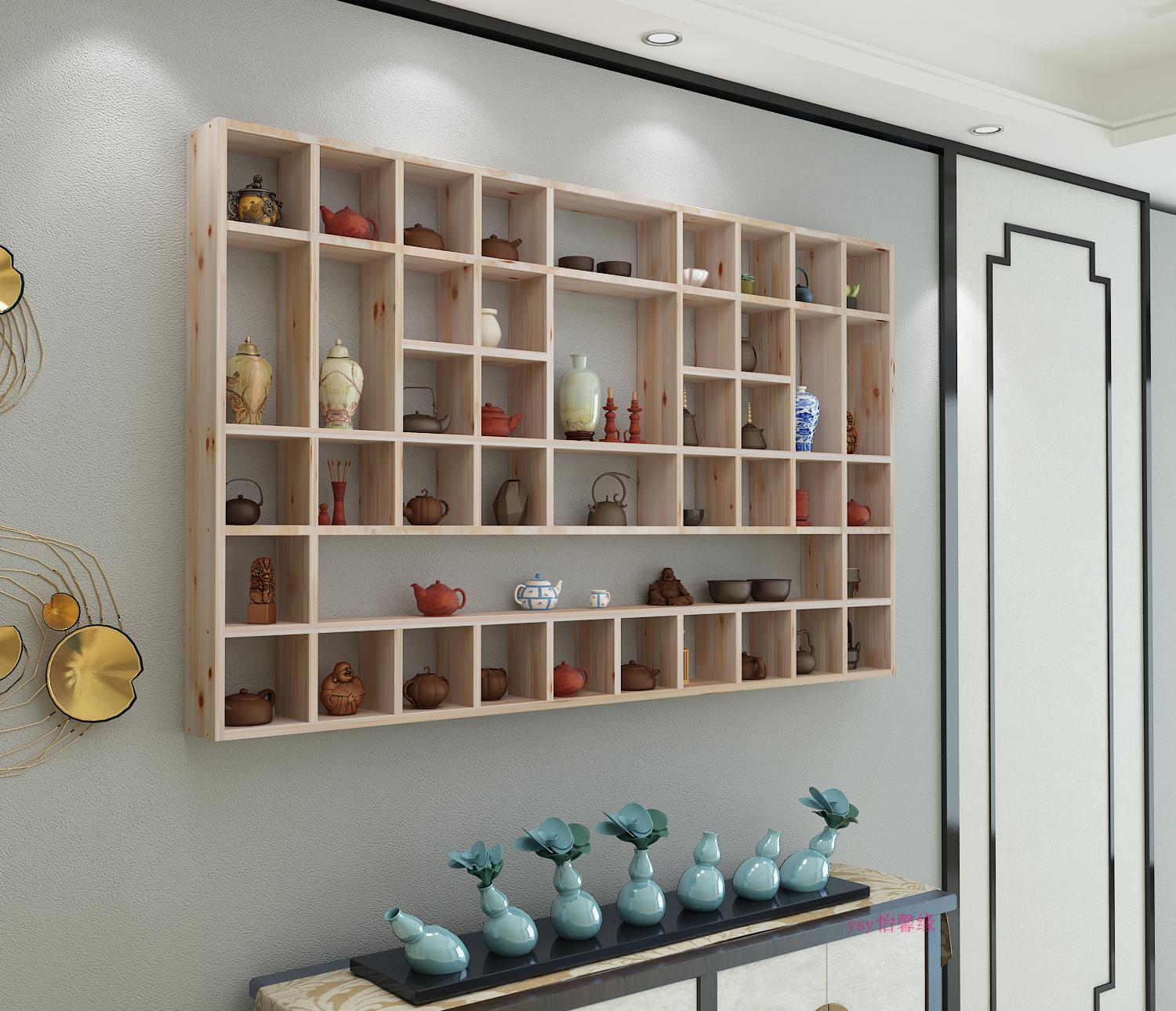 Custom Solid Wood Lattice Wall Hanging Storage Cabinet Teapot