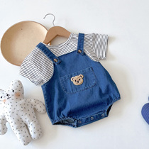 Kids Bear Denim Strap Jumpsuit Korean Baby Summer Wear Thin Baby Suspenders Baby Summer Shorts