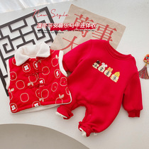 Baby New Year greeting dress peace and joy 0-2 years old baby winter coverall baby velvet tang dress New Year dress
