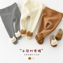 Baby Korean version ins leggings plus plush baby cute belly protection bag butt pants kids pantyhose warm tights winter