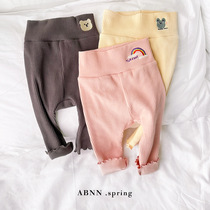 Male and female babies spring and autumn leggings thin baby high-waist belly protection bag fart pants wearing large PP pants slim stretch pants