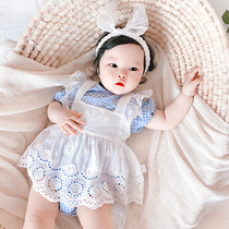 Baby super cute jumpsuit summer thin cute girl lace slip skirt two-piece bag fart skirt