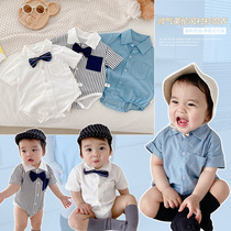 Newborn short-sleeved summer dress 100-day banquet boy baby foreign gentlemans dress baby full moon bag fart jacket thin style