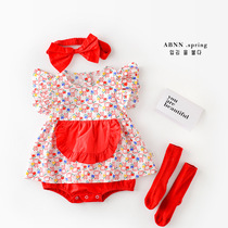 Baby summer dress princess one-piece foreign girl fake two dress newborn crawler girl shirt