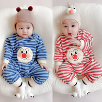 Baby Spring Autumn Conjoined Clothes 0-2 Year Old 1 Striped Harater Male And Female Baby Foreign Air Long Sleeve Bag Farting Newborn Climbing Suit