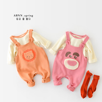 Baby one-piece suspenders set baby undershirt sweatshirt newborn crawler foreign big ass one-piece trend