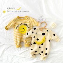 Baby one-piece clothes autumn and winter baby smiling face climbing clothes Autumn Winter Clothing Thickened Harater Nets Red Freshmen Go Out Plus Suede Clothes