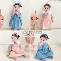 Baby foreign style strap skirt spring and autumn new girl net celebrity skirt baby cartoon bear cute dress outer
