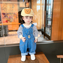 Baby Spring Autumn Korean Edition Suspenders ins Men and Women Baby Cartoon Denim Bear Jumpsuit Newborn Suspenders