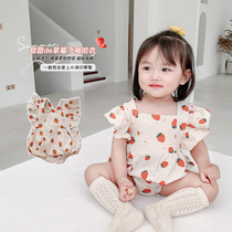 Baby strawberry hai summer baby girl foreign qi flying sleeve climbing suit newborn thin bag fart coat super cute jumpsuit