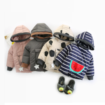 Baby cotton clothes 1-3 years old male and female child rear zipper cotton padded jacket Childrens cotton clothes Baby thickened winter dress ocean gas jacket tide 2