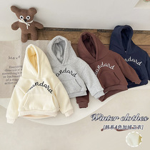 Korean version INS kids hooded sweatshirt autumn and winter baby coat baby foreign fluffy thick long sleeve top winter coat