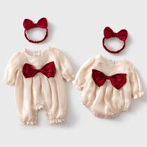 Internet celebrity baby one-piece princess first birthday dress newborn full moon hatai long-sleeved baby crawling dress 100-day banquet dress