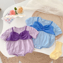 Baby girl summer dress hai clothes 0-2 years old baby fake two one-piece foreign newborn princess climbing suit wrapped fart clothes
