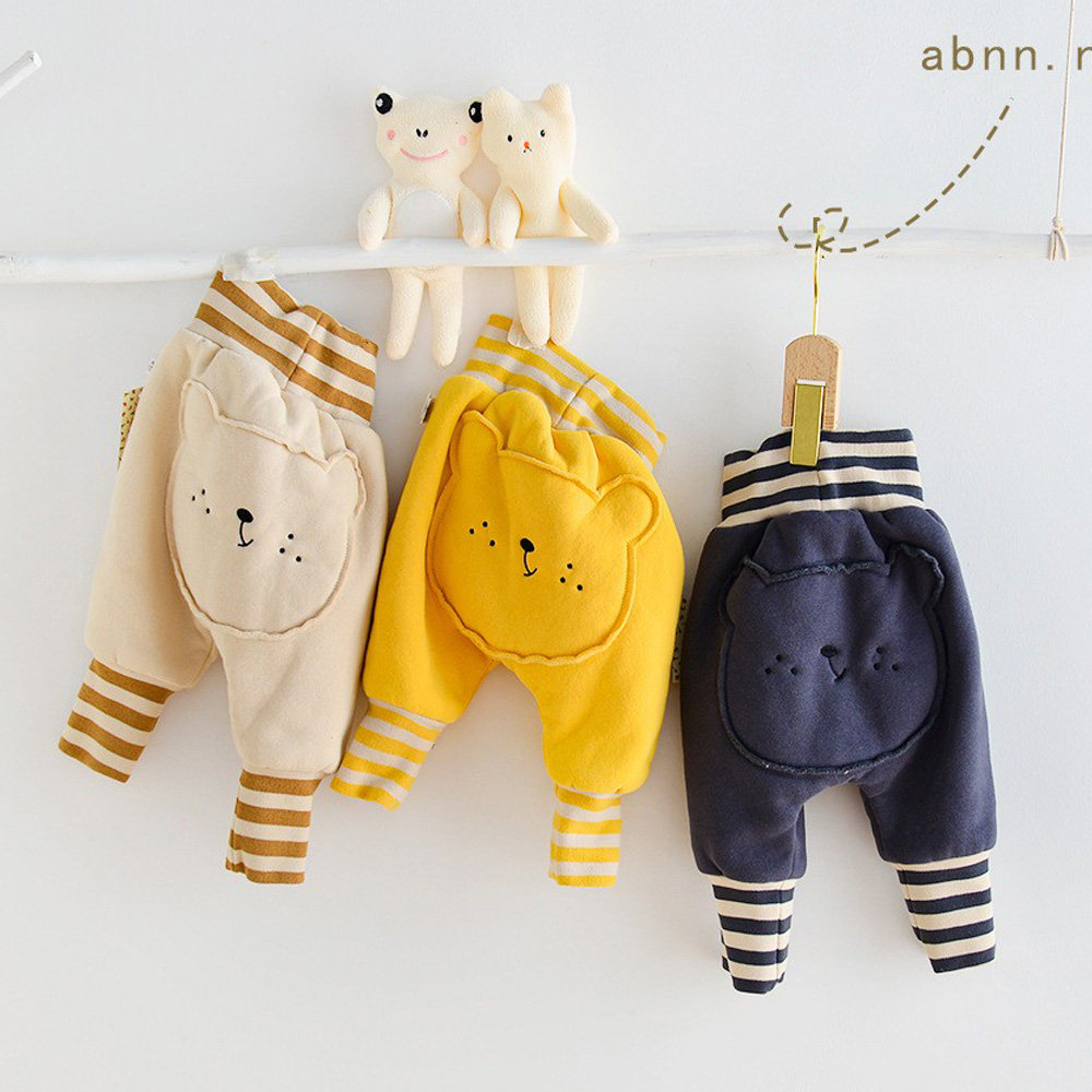 Baby autumn winter plus velvet big PP pants male and female baby thickened winter clothes warm and belly protection children wear pants damp outside winter
