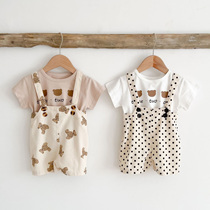 Baby 0-3 years old suspender pants summer shorts baby bear short sleeve top thin strap jumpsuit two-piece set